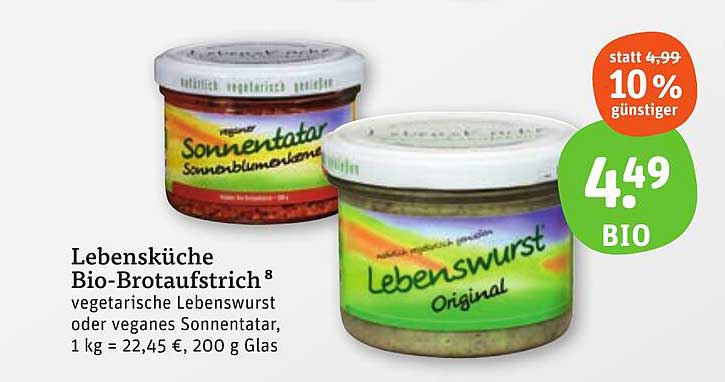 Lebensküche Bio-Brotaufstrich – Vegetarische Lebenswurst oder Veganes Sonnentatar