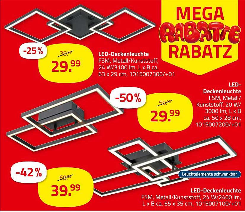 LED-Deckenleuchte FSM, Metall/Kunststoff 24 W/3100 lm, L x B ca. 63 x 29 cm