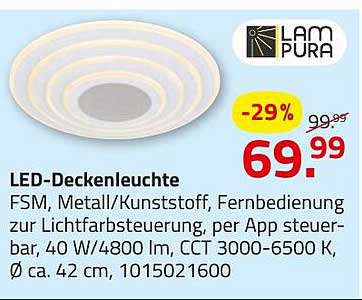 LED-Deckenleuchte FSM, Metall/Kunststoff, Fernbedienung zur Lichtfarbsteuerung