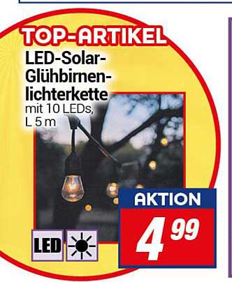 LED-Solar-Glühbirnenlichterkette mit 10 LEDs, L 5 m