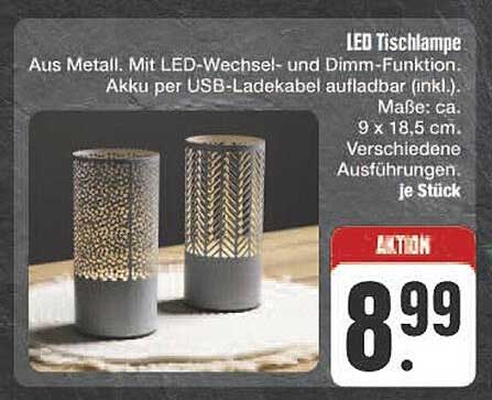 LED Tischlampe - Aus Metall mit LED-Wechsel- und Dimm-Funktion