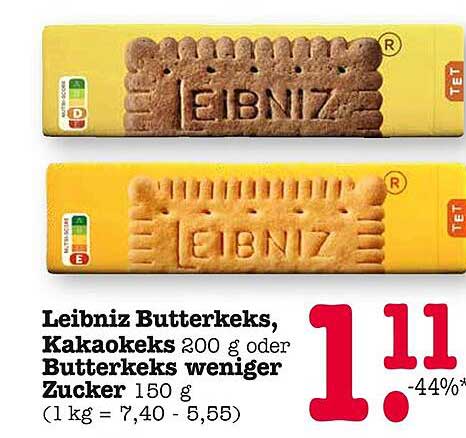 Leibniz Butterkeks, Kakaokeks 200 g oder Butterkeks weniger Zucker 150 g