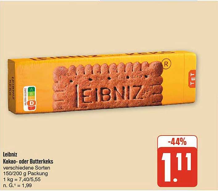 Leibniz Kakao- oder Butterkeks 150/200 g