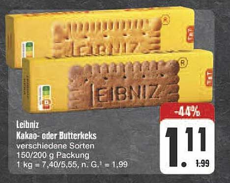 Leibniz Kakao- oder Butterkekse 150/200 g Packung