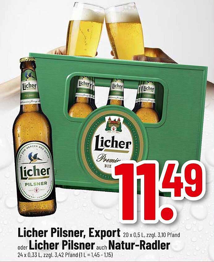 Licher Pilsner, Export oder Natur-Radler – 20 x 0,5 L