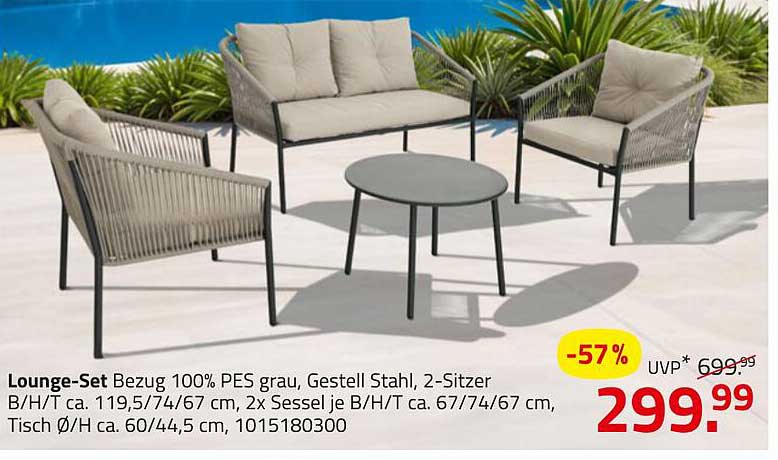 Lounge-Set 100% PES grau, Gestell Stahl, 2-Sitzer