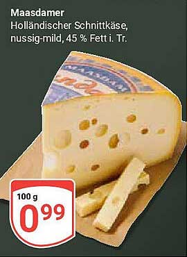 Maasdammer – Holländischer Schnittkäse, nussig-mild, 45 % Fett i. Tr.