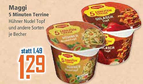 Maggi 5 Minuten Terrine Hühner Nudel Topf und andere Sorten je Becher