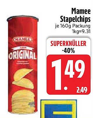 Mamee Stapelchips je 160g Packung