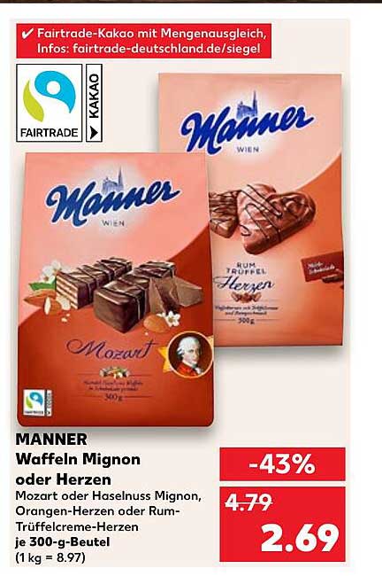 Manner Waffeln Mignon oder Herzen - 300 g Beutel