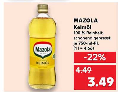 MAZOLA Keimöl 750 ml - 100 % Reinheit, schonend gepresst