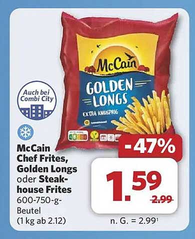 McCain Chef Frites, Golden Longs oder Steakhouse Frites 600-750 g Beutel