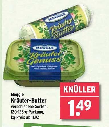 Meggle Kräuter-Butter verschiedene Sorten, 120-125-g-Packung