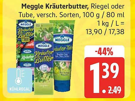 Meggle Kräuterbutter, Riegel oder Tube, versch. Sorten, 100 g / 80 ml