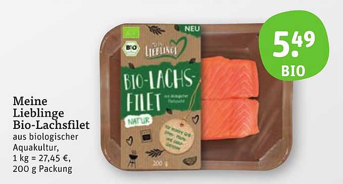 Meine Lieblinge Bio-Lachsfilet aus biologischer Aquakultur, 200 g Packung