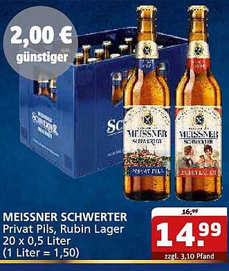 MEISSNER SCHWERTER Privat Pils, Rubin Lager 20 x 0,5 Liter
