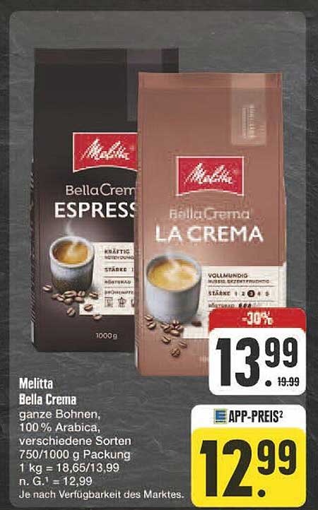 Melitta Bella Crema ganze Bohnen, 100 % Arabica, verschiedene Sorten 750/1000 g