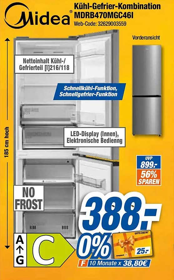 Midea Kühl-Gefrier-Kombination MDRB470MGC46I