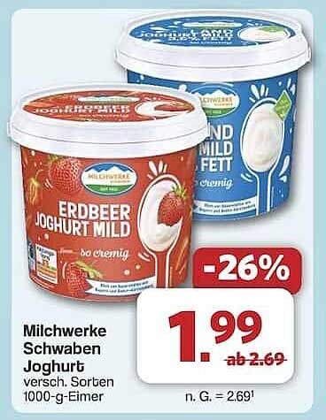 Milchwerke Schwaben Joghurt - Erdbeer Joghurt mild und viele weitere Sorten 1000-g-Eimer