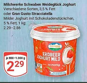 Milchwerke Schwaben Weideglück Jogurt – Erdbeer oder Gran Gusto Stracciatella
