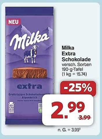 Milka Extra Schokolade – Verschiedene Sorten 190-g-Tafel