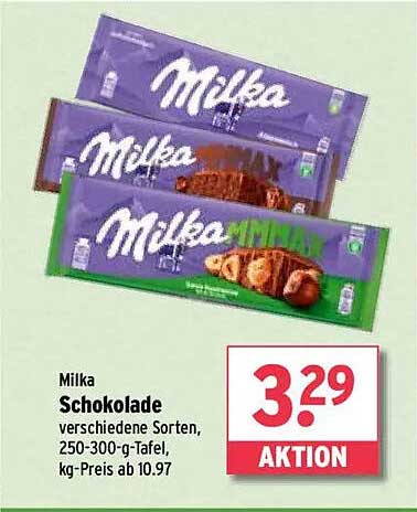Milka Schokolade verschiedene Sorten, 250-300-g-Tafel, kg-Preis ab 10.97