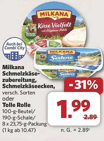 Milkana Schmelzkäsezubereitung, verschiedene Sorten