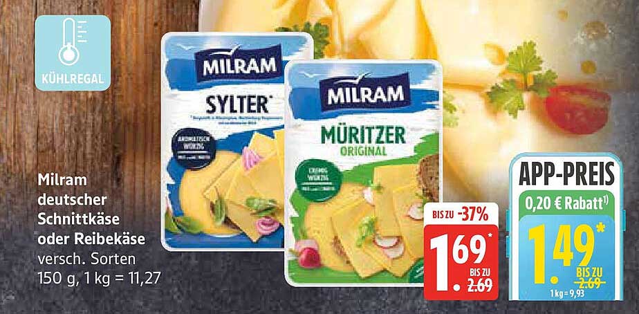 Milram deutscher Schnittkäse oder Reibekäse, verschiedene Sorten 150 g