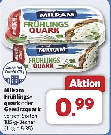 Milram Frühlingsquark oder Gewürzquark 185 g Becher für nur 0,99 €