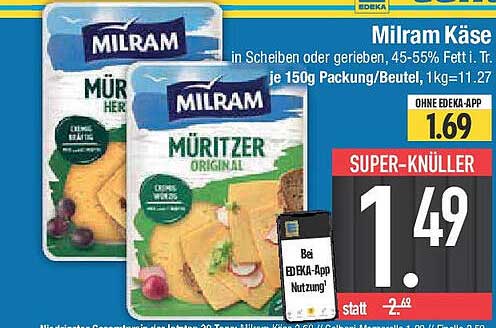 Milram Käse in Scheiben oder gerieben, 150g Packung