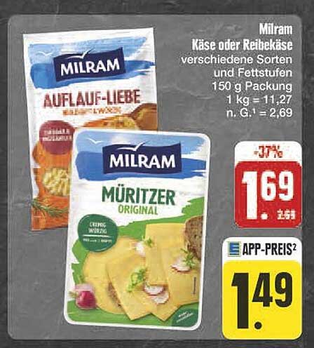Milram Käse oder Reibekäse verschiedene Sorten und Fettstufen
