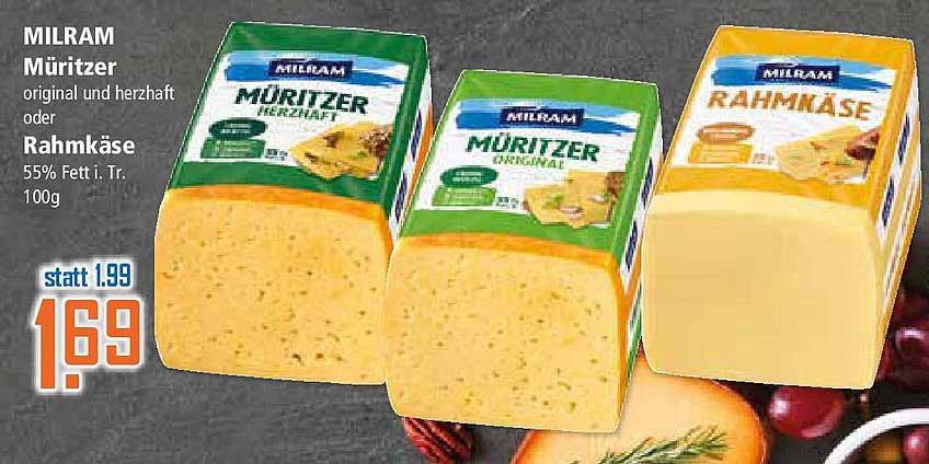 MILRAM Müritzer original und herzhaft oder Rahmkäse 55% Fett i. Tr. 100g