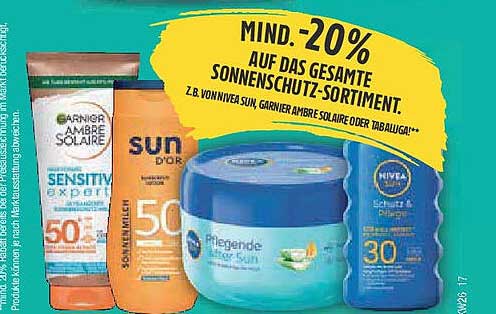 Mindestens -20% auf das gesamte Sonnenschutz-Sortiment