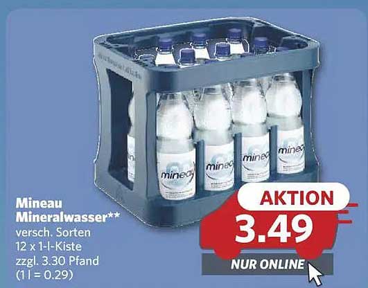 Mineau Mineralwasser, 12 x 1 l Kiste, verschiedene Sorten