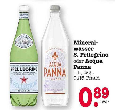 Mineralwasser S. Pellegrino oder Acqua Panna 1 L