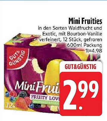 Mini Fruities in den Sorten Waldfrucht und Exotic, 12 Stück, gefroren, 600ml