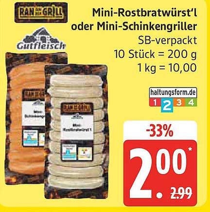 Mini-Rostbratwürst'l oder Mini-Schinkengriller
