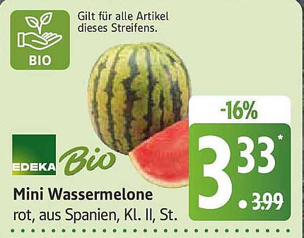 Mini Wassermelone - rot aus Spanien, Kl. II, St.