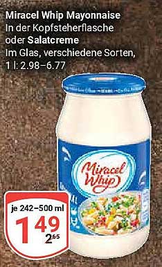 Miracel Whip Mayonnaise in der Kopfsteherflasche oder Salatcreme