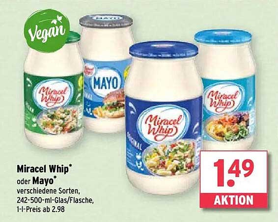 Miracle Whip* oder Mayo* verschiedene Sorten, 242-500-ml-Glas/Flasche