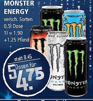 MONSTER ENERGY 5 Dosen für 4,75 statt 8,45