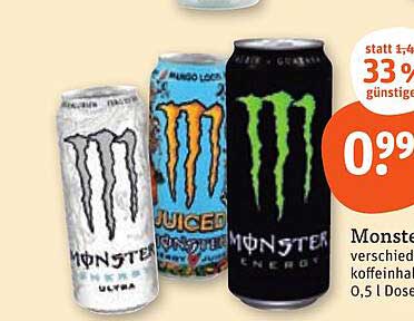 Monster Energy – verschiedene koffeinhaltige Getränke 0,5 l Dose