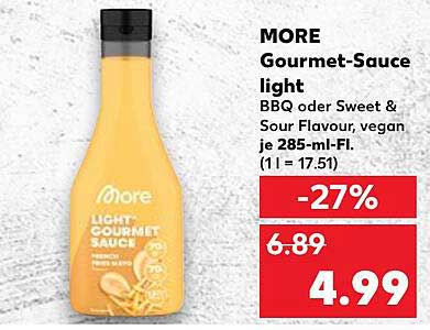 MORE Gourmet-Sauce light BBQ oder Sweet & Sour Flavour, vegan, je 285-ml-Flasche