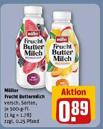 Müller Frucht Buttermilch - verschiedene Sorten, je 500-g-Fl.