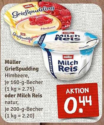 Müller Grießpudding Himbeere oder Milch Reis natur - Aktionspreis!