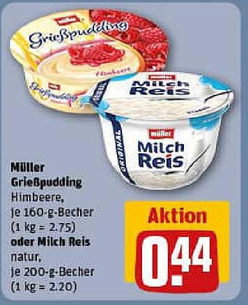 Müller GrießPudding Himbeere oder Milch Reis natur