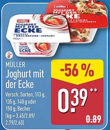 Müller Joghurt mit der Ecke, verschiedene Sorten, 135 g