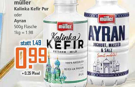 Müller Kalinka Kefir Pur oder Ayran 500g Flasche