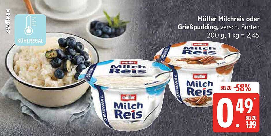Müller Milchreis oder Grießpudding, verschiedene Sorten, 200 g