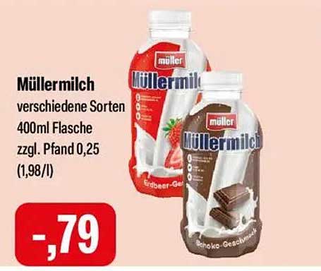 Müllermilch verschiedene Sorten 400ml Flasche zzgl. Pfand 0,25
